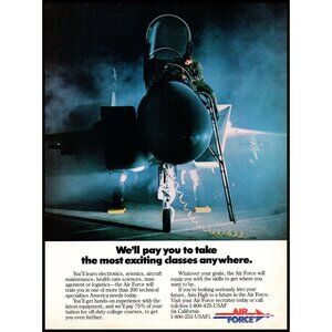 1986 US Air Force Recruiting Recruiter Vintage Print Ad Fighter Jet 80s Wall Art